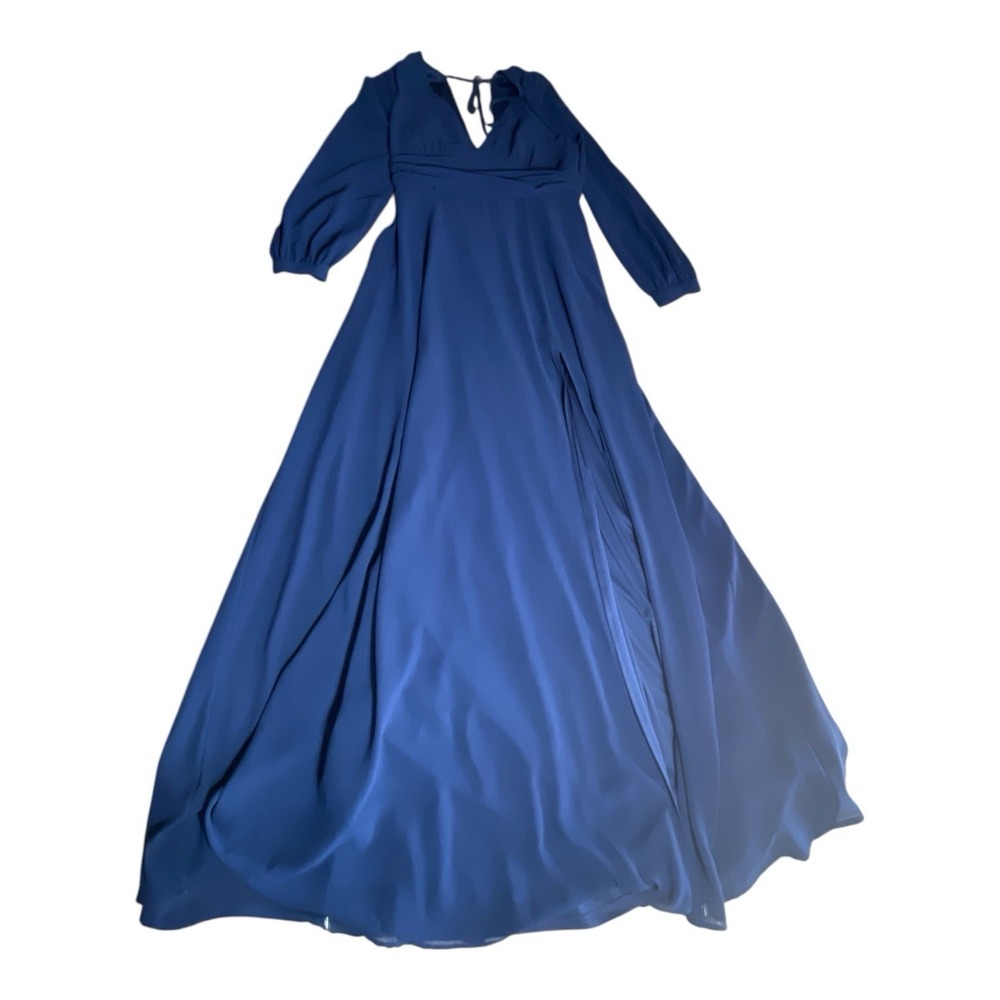 Lulus All‎ My Life Blue Long Sleeve Deep V Neck Maxi Dress Size M